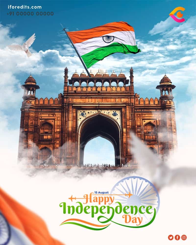 Happy Independence Day PSD with Red Fort and Indian Flag