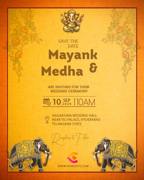 Orange Hindu Wedding Invitation Template PSD