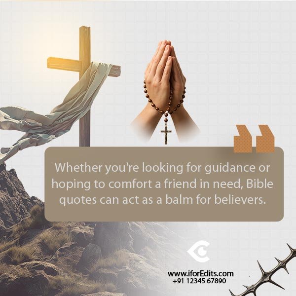 Bible quote graphic with cross, praying hands, and comforting message.