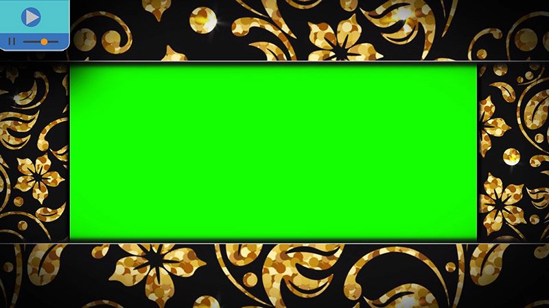 Golden floral frame green screen background for slideshow or video presentation