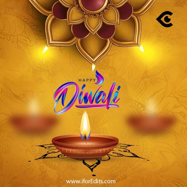Diwali greeting card with lit clay lamps and traditional Indian floral design