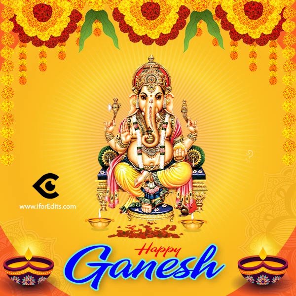 Lord Ganesha blessing image with traditional Indian background and lamps
