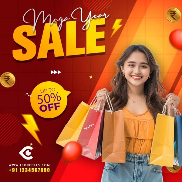 Mega Year Sale poster and discount offer