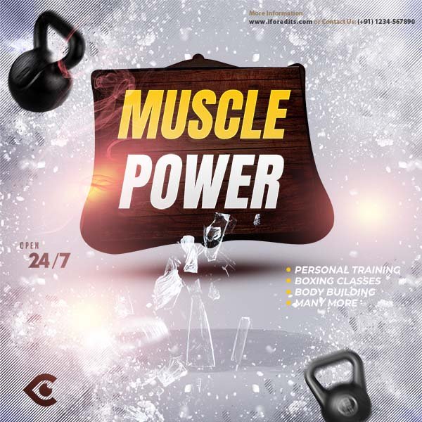 Muscle Power Gym Poster PSD Template
