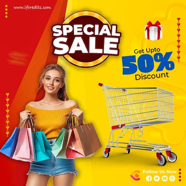 Special Sale poster with colorful bags and shopping cart