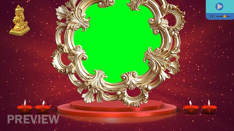 Ganesh green screen motion graphic with saffron background and golden frame