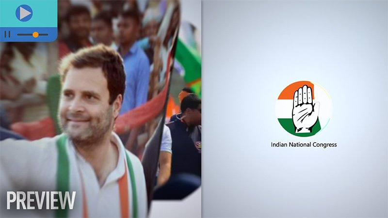 Rahul Gandhi in a political rally with Indian National Congress animated logo